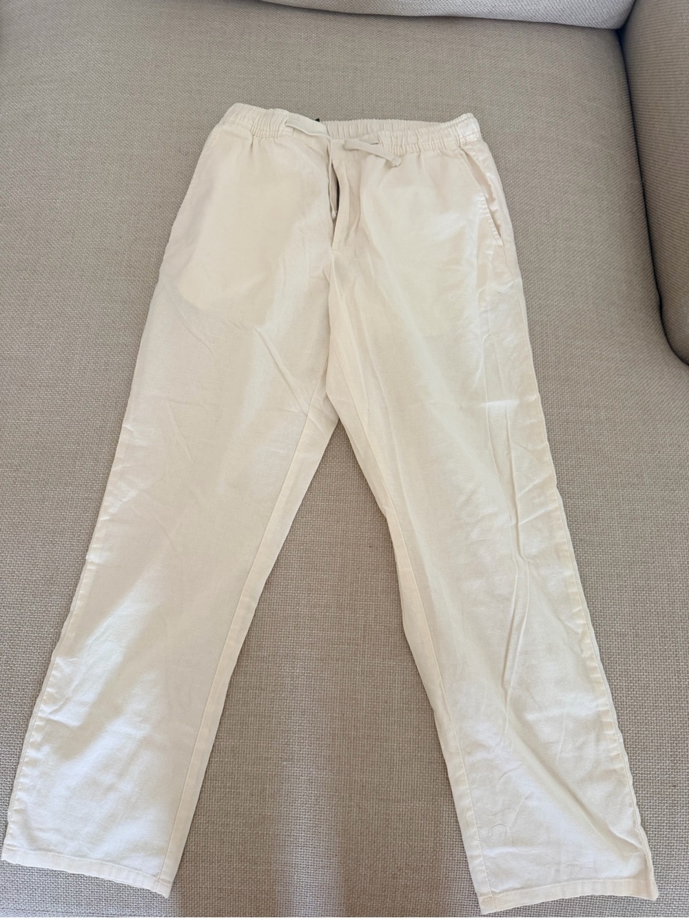 Men's Casual Linen Drawstring Pants - Cream